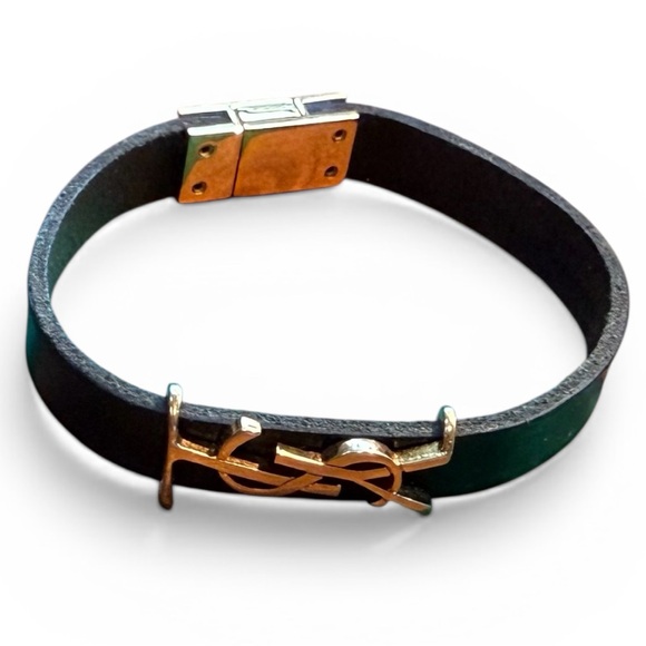 Saint Laurent YSL Cassandre Leather Bracelet Gold Logo Size M w/ Box Dust Bag - Picture 4 of 9